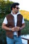 Men's Leather Vest - Genuine Lambskin Brown with Real Fur Inside - 4