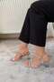 Women's Cream Patent Leather Stone Ankle Strap Transparent Heeled Shoes - 2