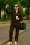 Women's Ribbed Collar Zippered Leg Slit Side Zippered Knitwear Set Etftt - 3