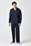 Men's Long Sleeve Navy Blue Pajama Set - 5