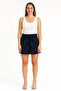 Navy Blue High Waist Shorts with Belt Detail - 3