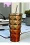 Cappuccino Colored Geometric Thermos with Straw 500 Ml-For Cold and Hot Drinks - 3