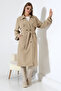 Linen Fabric Below-The-Knee Lined Detachable Collar Buttoned New Style Trench Jeans Stone - 2
