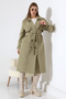 Amazon Linen Fabric Below-The-Knee Lined Detachable Collar Buttoned New Style Trench Jeans Mint Green - 6