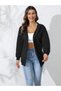 Women's Black Hooded Zippered Sweatshirt Cardigan