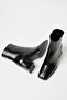Women's Black Patent Leather Boots & Booties Blunt Toe Heeled Contrast Pu Leather Zippered Stylish - 4