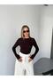 Crew Neck Finger-Looped Cotton Brown Bodysuit
