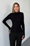 Women's Black Half Fishmouth Stand-Up Collar Finger-Through Cotton Modal Fabric Solid Basic Blouse Lw10022 - 3