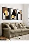 3 Piece Black Wooden Framed Painting of Gold Abstract Patterns - 4