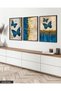 Blue Butterfly Gold Sparkling 3 Piece Black Wooden Framed Painting - 4