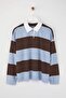 Kahverengi Çizgili Polo Yaka Oversize/Geniş Kalıp Örme Sweatshirt TWOAW26SW00051 - 5