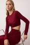 Bordo Aksesuar ve Bel Cut-Out Detaylı Örme Elbisesi TPRAW26EL00021 - 3