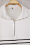 Ekru Çizgili Oversize/Geniş Kalıp Fermuarlı Kalın İçi Polarlı Örme Sweatshirt TWOAW26SW00044 - 6