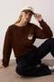 Brown Thick Fleece Crew Neck Bear Embroidered Regular Fit Knitted Sweatshirt Twoaw26Sw00091