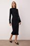 Black Stand Collar Fitted/Slim Fit Button Midi Knitted Dress Twoaw26El00218 - 5