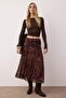 Çok Renkli Midi Büzgü/Drape Detaylı Boho/Boho Chic Basklılı Tül Esnek Örme Etek TWOAW26ET00122 - 6