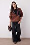 Kahverengi Dokuma Garni Detaylı Cepli Kalın İçi Polarlı Örme Sweatshirt TWOAW26SW00056 - 2