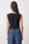 Black Textured Buttoned Fitted Crop Stretchy Knitted Blouse Vest Twoaw26Ye00059 - 4