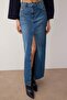 More Sustainable Mavi Yırtmaçlı Maxi Denim Etek TWOAW24ET00058 - 4