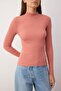 Dusty Rose Fitted High Collar Long Sleeve Ribbed Stretchy Knitted Blouse TWOAW21BZ0423 - 4