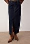 More Sustainable Koyu Mavi Yırtmaçlı Maxi Denim Etek TWOSS23ET00290 - 3