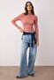 Dusty Rose Fitted High Collar Long Sleeve Ribbed Stretchy Knitted Blouse TWOAW21BZ0423 - 2