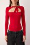 Kırmızı Bağlamalı Asimetrik Yaka Örme Body TPRAW26BD00023 - 3