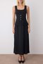 Black Pleated Tulle Detail Button Maxi Sleeveless Lined Stretchy Knitted Dress Twoaw26El00093 - 3