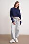 6863 Women's Braided Crop Knitwear Sweater Navy Blue - 2