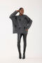 Anthracite Oversize Women's Long Sweater with Bow Ribbon Detail - 4