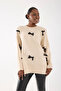 Bow Ribbon Detail Stone Oversized Women's Long Sweater - 3