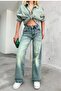 Women's High Waist Stretchy Palazzo Jeans with Faded Effect - 7