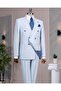 Italian Style Double-Breasted Jacket Pants Suit Blue T14094