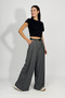Women's Pleated Pocket Belted Palazzo Trousers Anthracite - 3