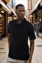 Men's Polo Collar Zippered Regular Cut T-Shirt Black 1008