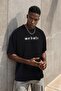 Unisex Black Crew Neck Injection Printed Oversize Fit T-Shirt - 2