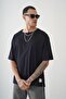 Unisex Black Dirty Collar Basic Oversized T-Shirt with Emblem