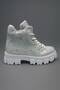 Daily Stoned Women's White Boots Lace-Up Oval Toe Lightweight High Heel Serrated Thick Sole Bootie 441 - 5