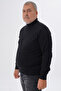 Men's Black Large Size Half Turtleneck 100% Cotton Sweater TRIST-2002 - 4