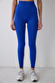 Cobalt Blue High Waist Contrast Seamless Ankle Length Leggings - 3