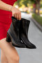 Leather Stretch Medium Heeled Boots - 8