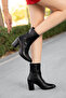 Leather Stretch Medium Heeled Boots - 4