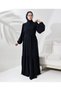 Hijab Dress Ferace Navy Blue Sevde Balloon Sleeve Elastic Cuffs Ruffled Crepe Skirt - 3