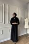 Flowy Wrinkle-Free Crepe Hurrem Dress with Inside and Outside Tie Detail Ferace Black - 4