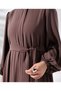 Hijab Dress Ferace Dark Mink Sevde Balloon Sleeve Elastic Cuffs Ruffled Skirt Crepe - 4