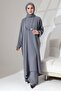 Bat Sleeve Slit Detailed Casual Crepe Aerobin Zühre Suit - Gray - 4