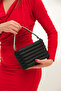 Women's Black Stone Evening Dress Wedding Bag with Handle and Chain Strap - 5
