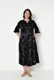 Women's Jacquard Satin Cotton Viscose Fabric Patterned Dress / Black - Ecru 35067 - 5