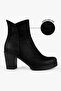 Women's Hero Black Genuine Suede Leather Daily Heeled Boots.