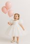 Organza Balloon Sleeve Rhinestone Puffy Baby Kids Dress, Birthday Party Dress